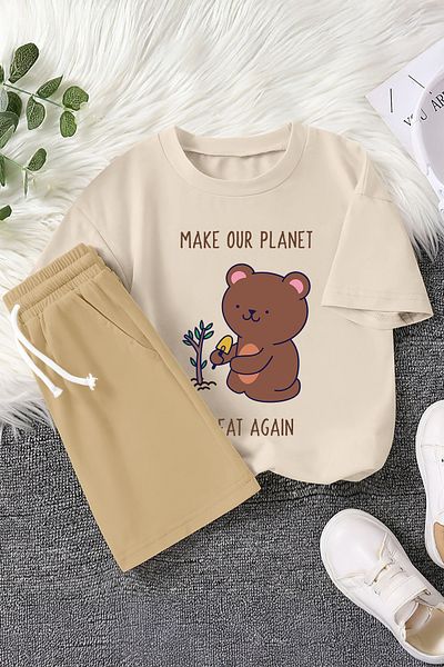 MYADA New Season Eco-Friendly Teddy Bear Printed 2-Piece Children's Set