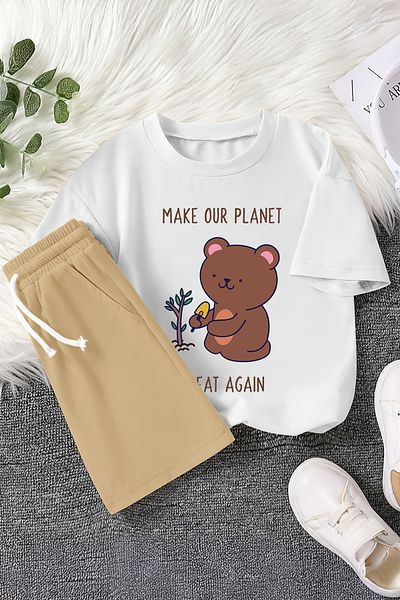 MYADA New Season Eco Bear Printed 2-Piece Children's Set 22790