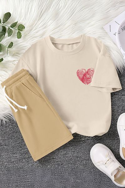 MYADA New Season Heart Print Printed 2-Piece Children's Suit 23478