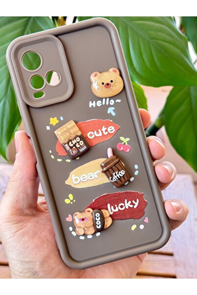 Fibaks Vivo Y21/Y21S Case Design Patterned Camera Protected Teddy Bear Brown Color Soft Silicone Cover with Case Design