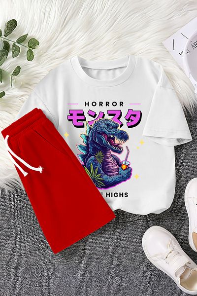 MYADA Set pentru copii din 2 piese cu imprimeu premium Horror Dinozaur 22771 22772