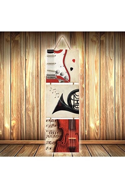 hazalshop Τριπλή ρετρό ξύλινη αφίσα με σχέδιο Melodi Ezgiler U380