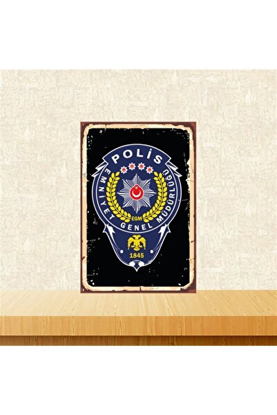 TAKIFİX Polis Emniyet Genel Müdürlüğü 20-30 Cm Retro Ahşap Tablo Tkfx4547