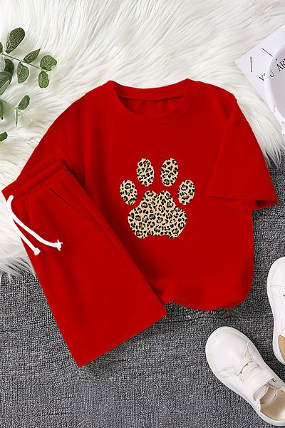 MYADA New Season Leopard Patterned Paw Printed 2-Piece Children's Set 23456