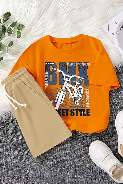 MYADA New Season Bmx Street Style Bicycle Printed 2-Piece Children's Set 22485