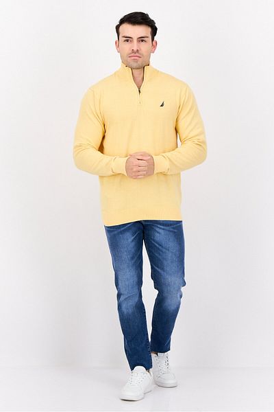 Nautica Men Knitted Half Zip Sweater, Yellow