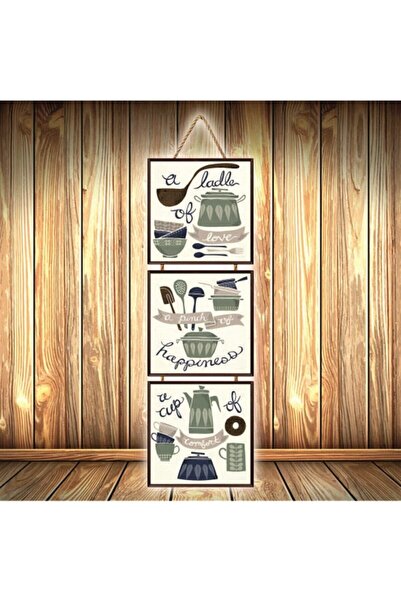 hazalshop Τριπλή ρετρό ξύλινη αφίσα με σχέδιο Κύπελλο Ευτυχίας U370