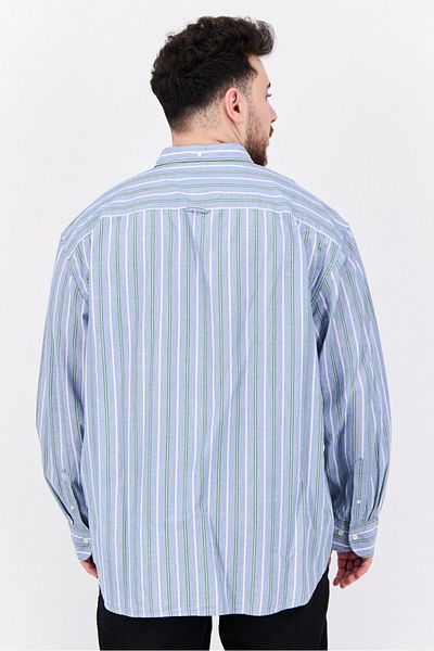 Gant Men Relaxed Fit Stripped Long Sleeve Casual Shirt, Blue Combo