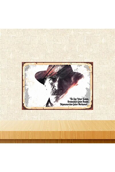 TAKIFİX Tuncel Kurtiz Iki Şey Yıkar Insanı Tasarımlı 20-30 cm Retro Ahşap Tab...