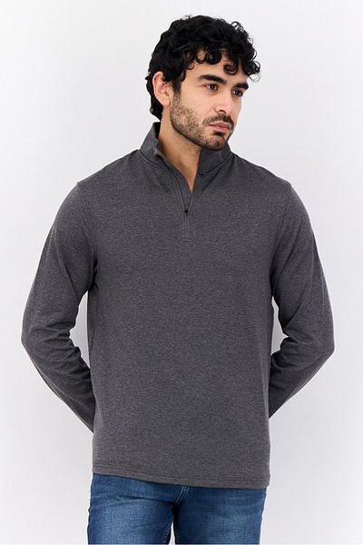 motion Men Mock Neck Fleece Long Sleeves Sweatshirt, Charcoal Grey