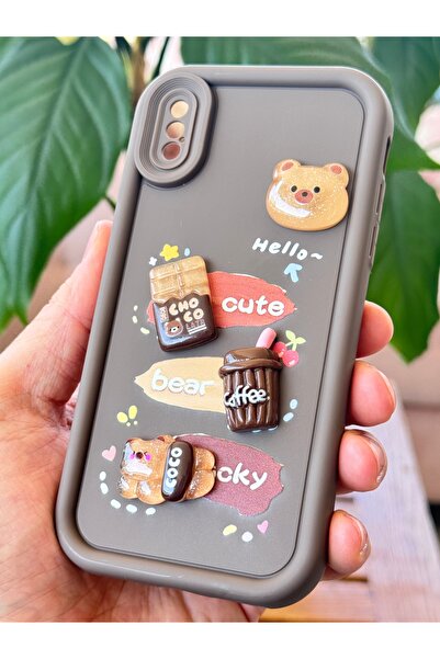 Fibaks Apple iPhone XS Max Kılıf Tasarımlı Desenli Kamera Korumalı Ayıcık Kahve Renkli Yumuşak Silikon Kap
