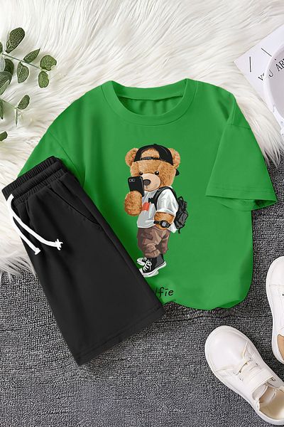 MYADA Premium Selfie Hat Cool Bear Printed 2-Piece Children's Set 22577