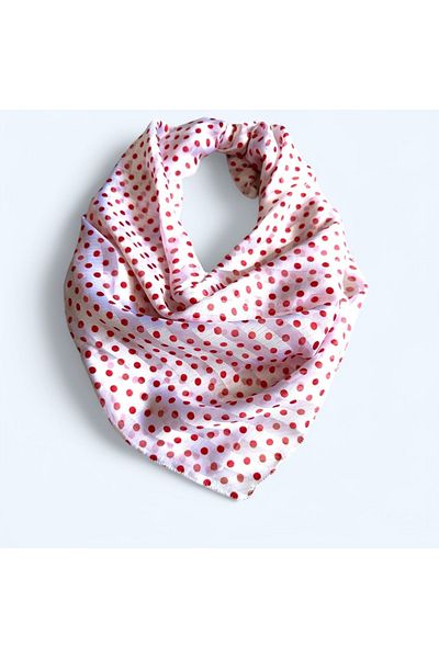 ALS Tasarım Dünyası Women's White Color Polka Dot Model Silk Scarf, Bandana