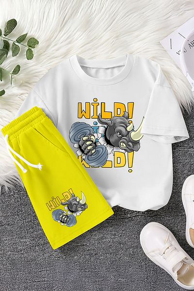 MYADA Premium Wild Written Cartoon Character Rhino Printed 2-Piece Children's Set 23365
