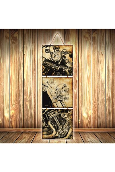 hazalshop Τριπλή ρετρό ξύλινη αφίσα με σχέδιο κινητήρα Ü314