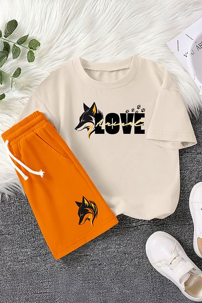 MYADA New Season Love Animal Wolf Printed 2-Piece Children's Set 23358