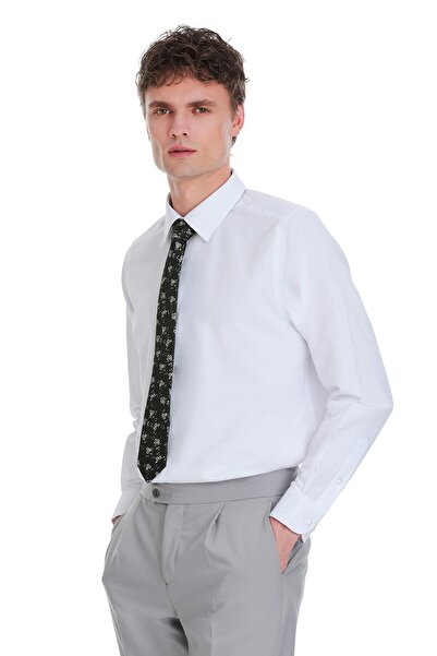 Hatemoğlu Beyaz Slim Fit 100% Pamuk Slim Yaka Pamuklu Uzun Kollu Gömlek