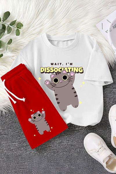 MYADA New Season Cartoon Character Kitten Printed 2-Piece Children's Set 22774