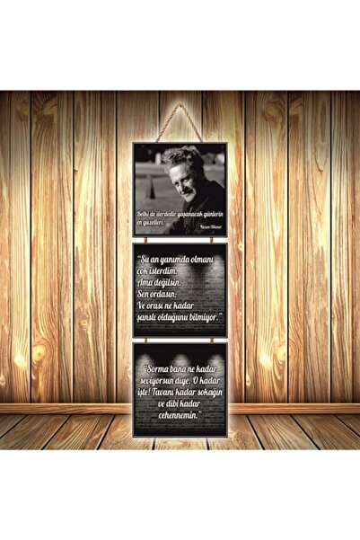 TAKIFİX Nazım Hikmet Şiir Tasarımlı Üçlü Retro Ahşap Poster Ü279
