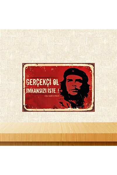 TAKIFİX Gerçekçi Ol Che Guevara Tasarımlı 20-30 Cm Retro Ahşap Tablo Tkfx5439