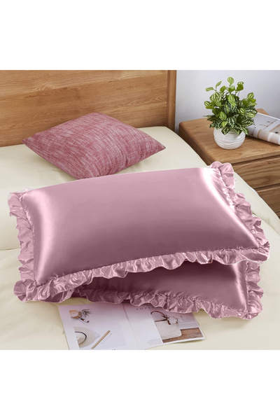 SB SizinBazar 2 Pcs Silk Satin Pillowcases - Ruffled & Soft, for Hair & Skin
