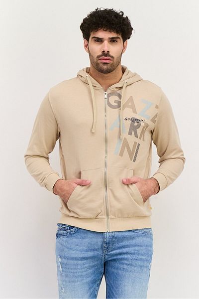 GAZZARRİNİ Men Brand Logo Long Sleeves Hoodie, Beige