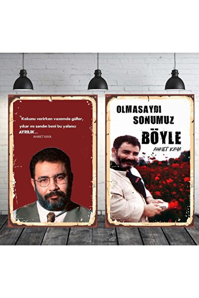 TAKIFİX Ahmet Kaya Olmasaydı Sonumuz Böyle Seti 2 Adet 20x30 Cm Retro Ahşap T...