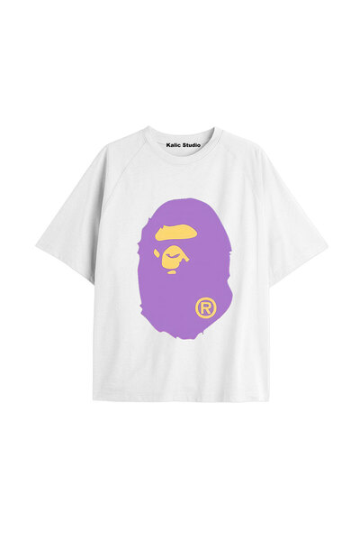 Kalic Studio Tricou alb de vară cu model Mr. Bape UNISEX