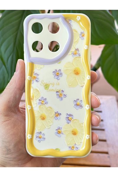 Fibaks جراب Realme 11 4G بتصميم منقوش لحماية الكاميرا من السيليكون بلون زهرة الأقحوان