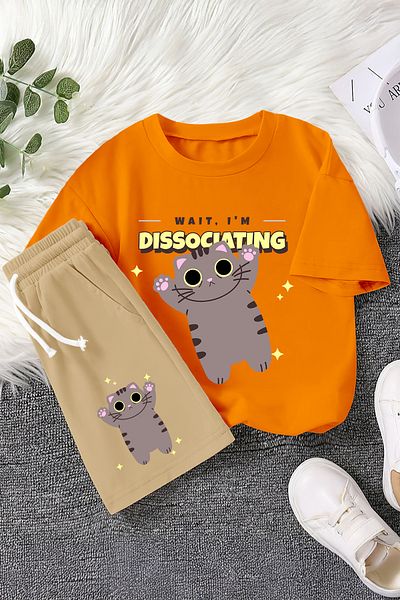 MYADA New Season Cartoon Character Kitten Printed 2-Piece Children's Set 22774