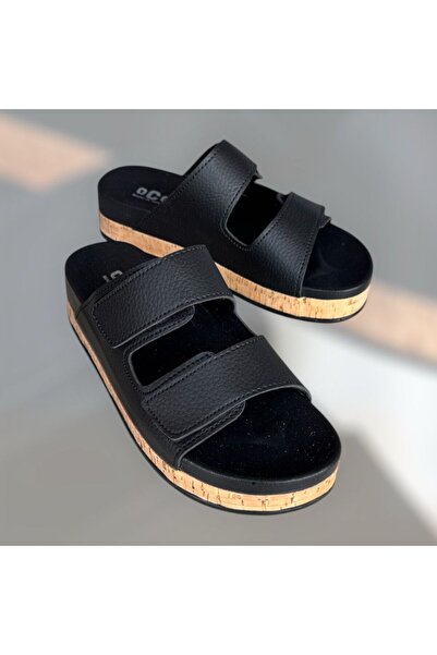 İpek ipek kadın siyah bej ortapedik soft taban çift cırtlı günlük ev terlik