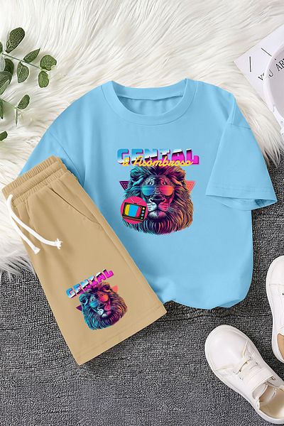 MYADA Costum pentru copii din 2 piese cu imprimeu Genial Glasses Lion de sezon nou 22815
