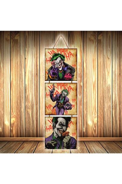 hazalshop Τριπλή ρετρό ξύλινη αφίσα με σχέδιο Joker Ha Ha Ha Ü389