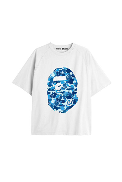 Kalic Studio UNISEX Λευκό καλοκαιρινό μπλουζάκι με σχέδιο Mr. Bape