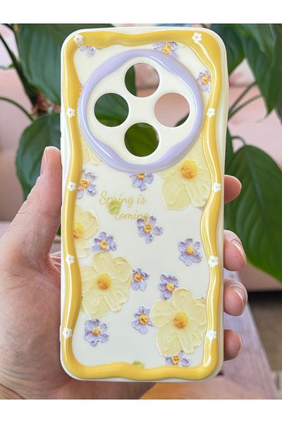 Fibaks حافظة Xiaomi Redmi 14C مصممة بتصميم منقوش للكاميرا محمي بغطاء سيليكون بلون زهرة الأقحوان مع تصميم الحافظة