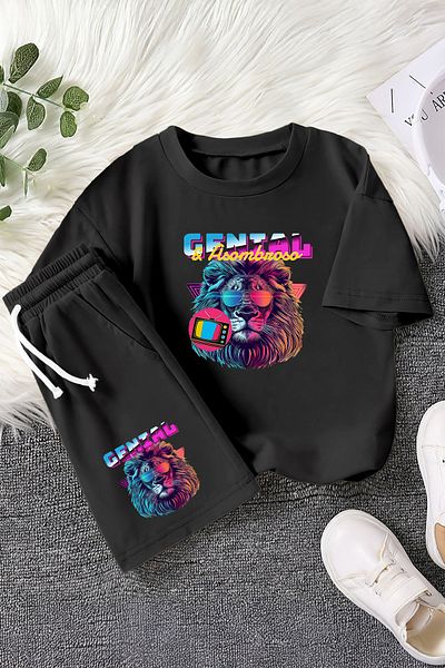 MYADA Costum pentru copii din 2 piese cu imprimeu Genial Glasses Lion de sezon nou 22815