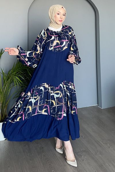 Saklı Butik Garnili Salaş Dress - Line Print Sk-8473