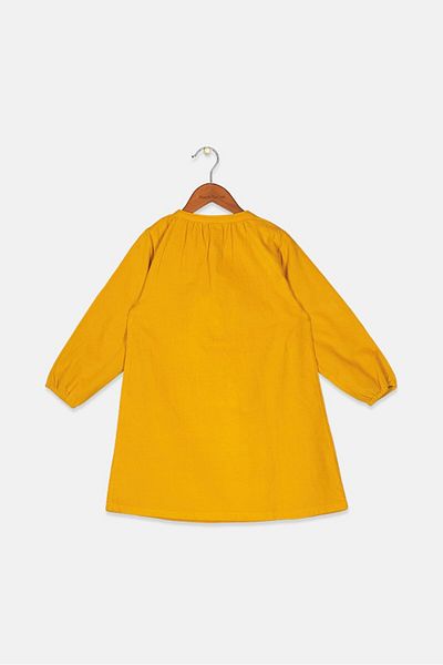 Tchibo Kids Girl Round Neck Long Sleeve Corduroy Dress, Gold