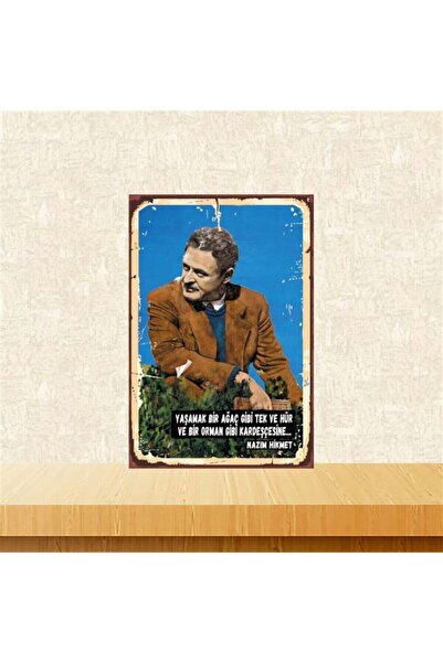 TAKIFİX Nazım Hikmet Retro Ahşap Poster 20-30 cm