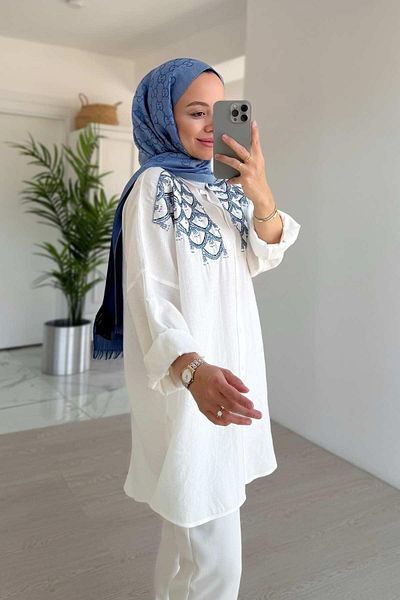 Ka Hijab Cămașă drapată cu coajă - albă
