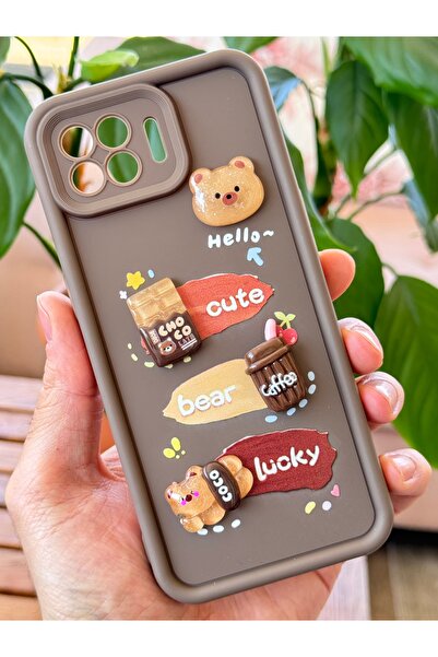 Fibaks Oppo Reno 4 Lite Case Designed Patterned Camera Protection Teddy Bear Brown Colored Soft Silicone Cap