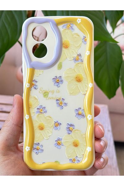 Fibaks حافظة Oppo A38 مصممة بتصميم منقوش للكاميرا محمية بغطاء سيليكون بلون زهرة الأقحوان مع تصميم الحافظة