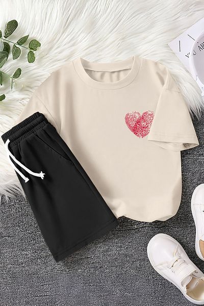 MYADA New Season Heart Print Printed 2-Piece Children's Suit 23478