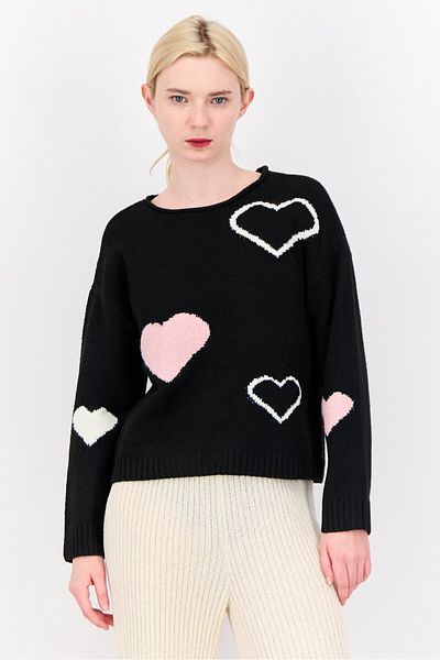 No Comment Women Crew Neck Textured Sweater, Black