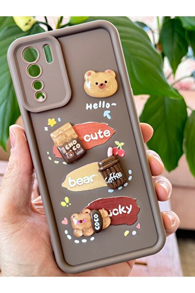 Fibaks Oppo A91 - Reno 3 Case Designed Patterned Camera Protection Teddy Bear Brown Color Soft Silicone Cap