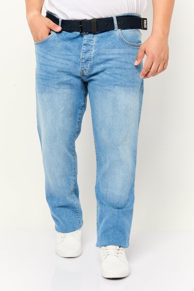 Crosshatch Men Regular Fit Belted Wash Stretchable Denim, Blue