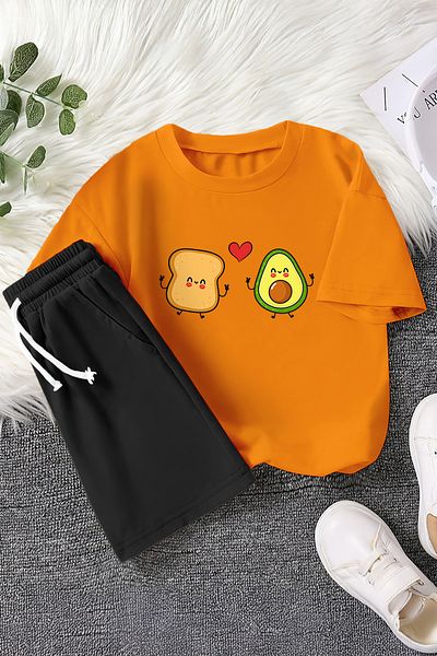 MYADA Premium Fried Bread Heart Avocado Printed 2-Piece Children's Set 23468