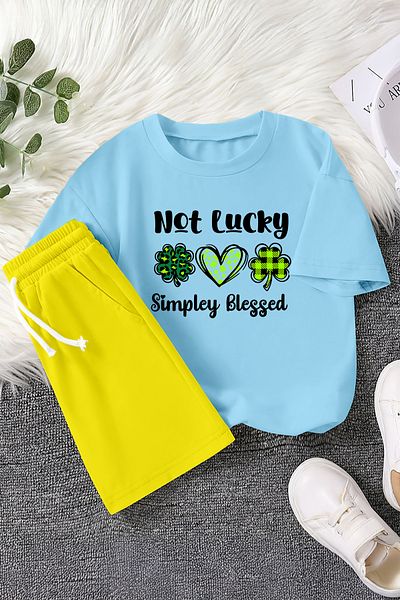 MYADA Costum pentru copii din 2 piese Premium Binecuvântat atât de norocos imprimat 23451