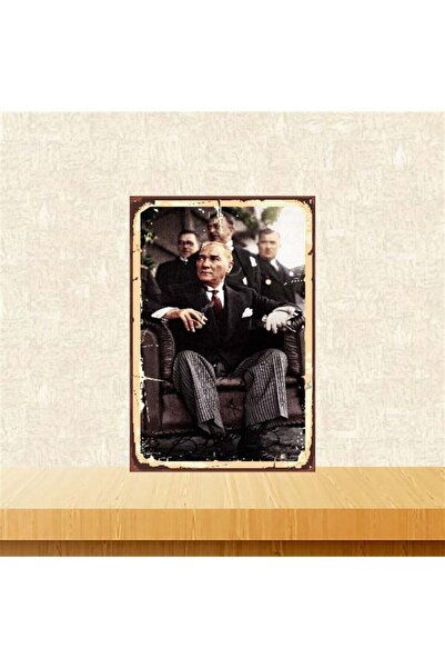 TAKIFİX Mustafa Kemal Atatürk Tasarımlı Retro Ahşap Poster 20-30 Cm
