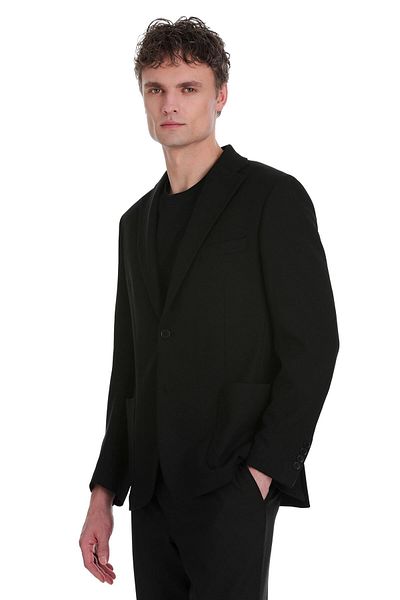 Hatemoğlu Black Comfort Fit Patterned Mono Collar Casual Jacket